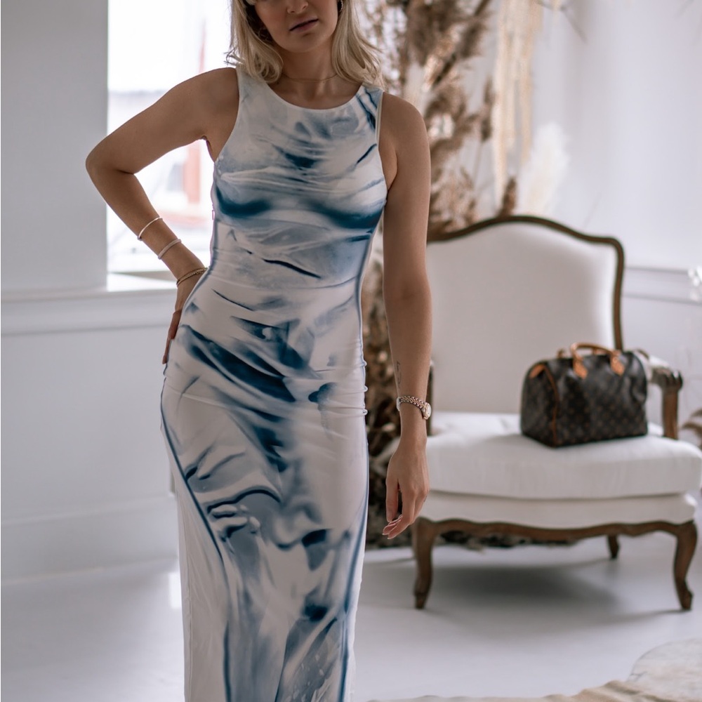 Blue and White Maxi Dress